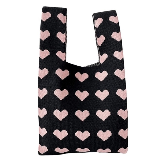 Hearts New Knit Small Tote Crossover Handle Handbag - Picture 1 of 4